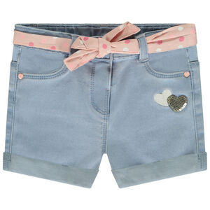 Short vaquero con cinturón para anudar y lentejuelas para bebé niña  Main Short vaquero con cinturón para anudar y lentejuelas para bebé niña