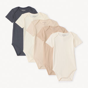 Pack de 5 bodies manga corta lisos para bebé 