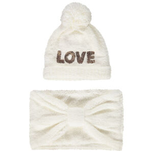 Conjunto de gorro de efecto piel con lentejuelas + snood para niña 