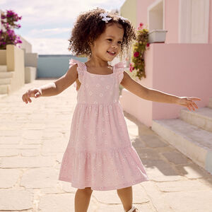 Vestido de manga corta estampado en tejido cloqué para bebé niña 