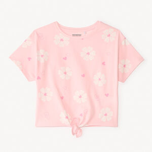 Camiseta de manga corta con nudo y estampado fantasía para niña 