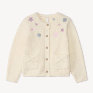 Gilet en tricot à fleurs brodées pour bébé fille  Main Gilet en tricot à fleurs brodées pour bébé fille