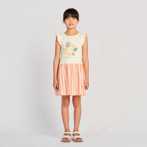 Vestido de manga corta efecto 2 en 1 con rayas para niña 