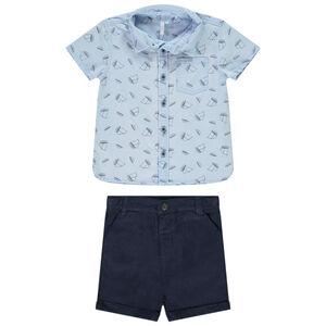 Ensemble chemise imprimé bateaux et bermuda en toile pour bébé garçon 