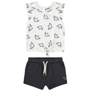 Conjunto short + camiseta sin mangas estampado pájaros fantasía para bebé niña 