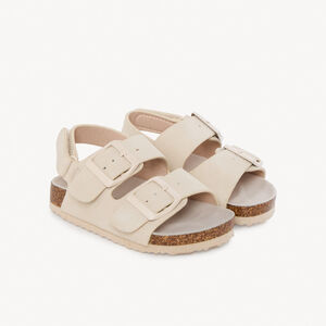 Sandalias de doble hebilla con tira de velcro rosa para niña 