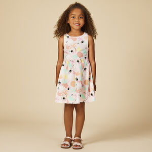 Vestido sin mangas estampado fantasía con purpurina para niña 