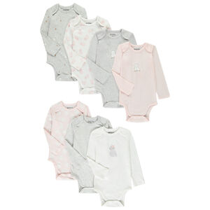 Pack de 7 bodies de manga larga con estampado de búho para bebé niña con diferentes aberturas según la edad. 