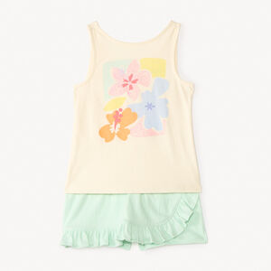 Conjunto de 2 piezas: camiseta sin mangas + falda corta con estampado floral para niña 