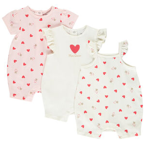 Pack de 3 combishorts fantasía a corazones para bebé niña 