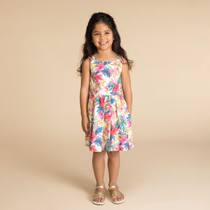 Vestido de tirantes dobles estampado Hibiscus para niña 