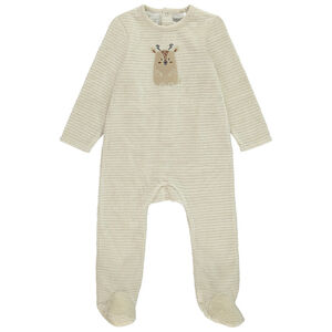 Pelele de terciopelo con parche de animalito para bebé con diferentes aperturas según la edad. 