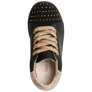 Zapatillas bajas de dos materiales con detalles dorados para niña 