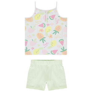 Conjunto de 2 piezas con camiseta sin mangas estampada de frutas para niña.  Main Conjunto de 2 piezas con camiseta sin mangas estampada de frutas para niña.