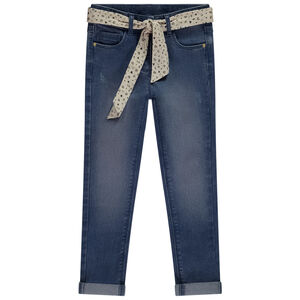 Jean slim de denim con cinturón de foulard niña 