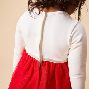 Vestido de fiesta de manga larga efecto 2 en 1 bimatérica para niña 