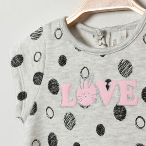 Vestido de manga corta en malla chiné con gatos en sherpa 