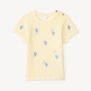 Camiseta de manga corta de punto con bordados de flores para niña bebé 