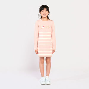 Robe manches longues en tricot glitter print et rayures pour fille  Main Robe manches longues en tricot glitter print et rayures pour fille