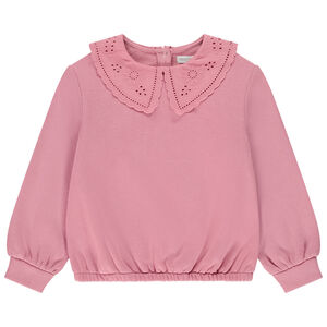 Sudadera con cuello de claudine y bordado inglés para niña 