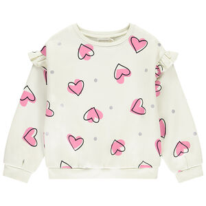 Sudadera semi-oversize estampada con corazón y volantes para niña 