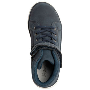 Botines azules con cordones y velcro para niño. 