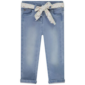 Jean recto con cinturón para anudar estampado para bebé niña 
