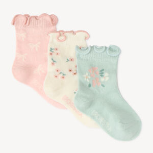 Pack de 3 calcetines para bebé niña con estampados divertidos. 
