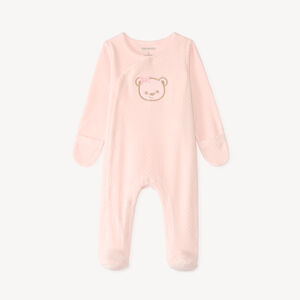 Pijama de terciopelo con bordado de osito para bebé niña 