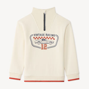 Sudadera con cuello zip para niño con diseño vintage de carreras. 