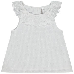 Blusa sin mangas plumetis con cuello bordado inglés para bebé niña  Main Blusa sin mangas plumetis con cuello bordado inglés para bebé niña