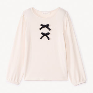 T-shirt manches longues bouffantes à nœuds pour fille  Main T-shirt manches longues bouffantes à nœuds pour fille