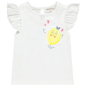 Camiseta de manga corta con volantes y bolsillo estampado 