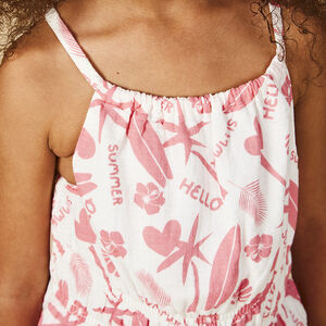 Vestido en seersucker estampado exótico para niña 