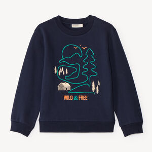 Sudadera de felpa para niño con estampado y bordado de bosque. 