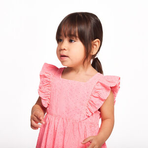 Vestido de manga corta en bordado inglés para niña 