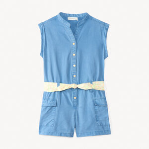 Mono sin mangas con cinturón de flores para niña 