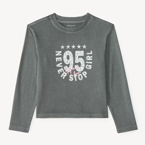 Camiseta de manga larga para niña efecto desgastado 