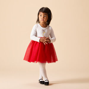 Vestido de fiesta de manga larga efecto 2 en 1 bimatérica para niña 