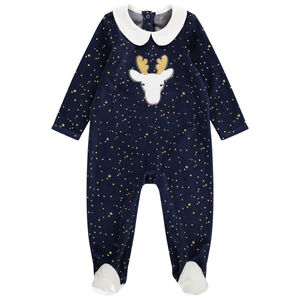 Pelele de terciopelo con estampado de estrellas y renos para bebé niña Main Pelele de terciopelo con estampado de estrellas y renos para bebé niña