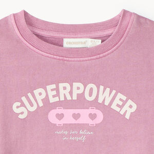 Sudadera oversize para niña en rosa lavado. 