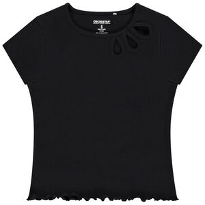 Camiseta de manga corta de punto acanalado y calado para niña  Main Camiseta de manga corta de punto acanalado y calado para niña