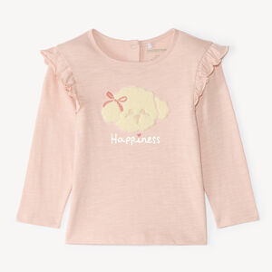Camiseta de manga larga para bebé niña con parche de felpa decorativa. 
