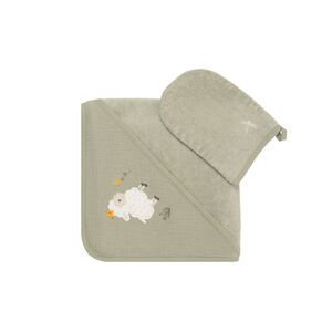 Set de baño con capa y toalla de mano La Vida en la Granja verde 