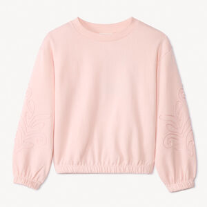 Sudadera de felpa lisa con cording en las mangas para niña  Main Sudadera de felpa lisa con cording en las mangas para niña