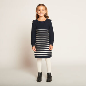 Vestido de punto efecto marinière con lazos en los hombros para niña  Main Vestido de punto efecto marinière con lazos en los hombros para niña