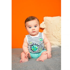 Camiseta sin mangas rayas y print Smiley 