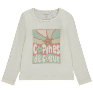 Camiseta de manga larga estampado fantasía con purpurina para niña  Main Camiseta de manga larga estampado fantasía con purpurina para niña