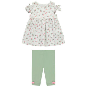 Conjunto túnica de manga corta estampada melocotón + calzón para bebé niña 