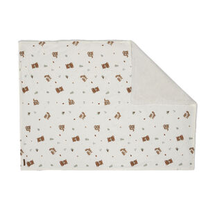 Couverture bi-matière 80 x 110 cm imprimé animaux Roi des Forêts écru  Main Couverture bi-matière 80 x 110 cm imprimé animaux Roi des Forêts écru